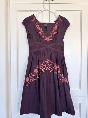 Lithe Purple Wine-colored Party or Wedding dress With Orange embroidered flowers